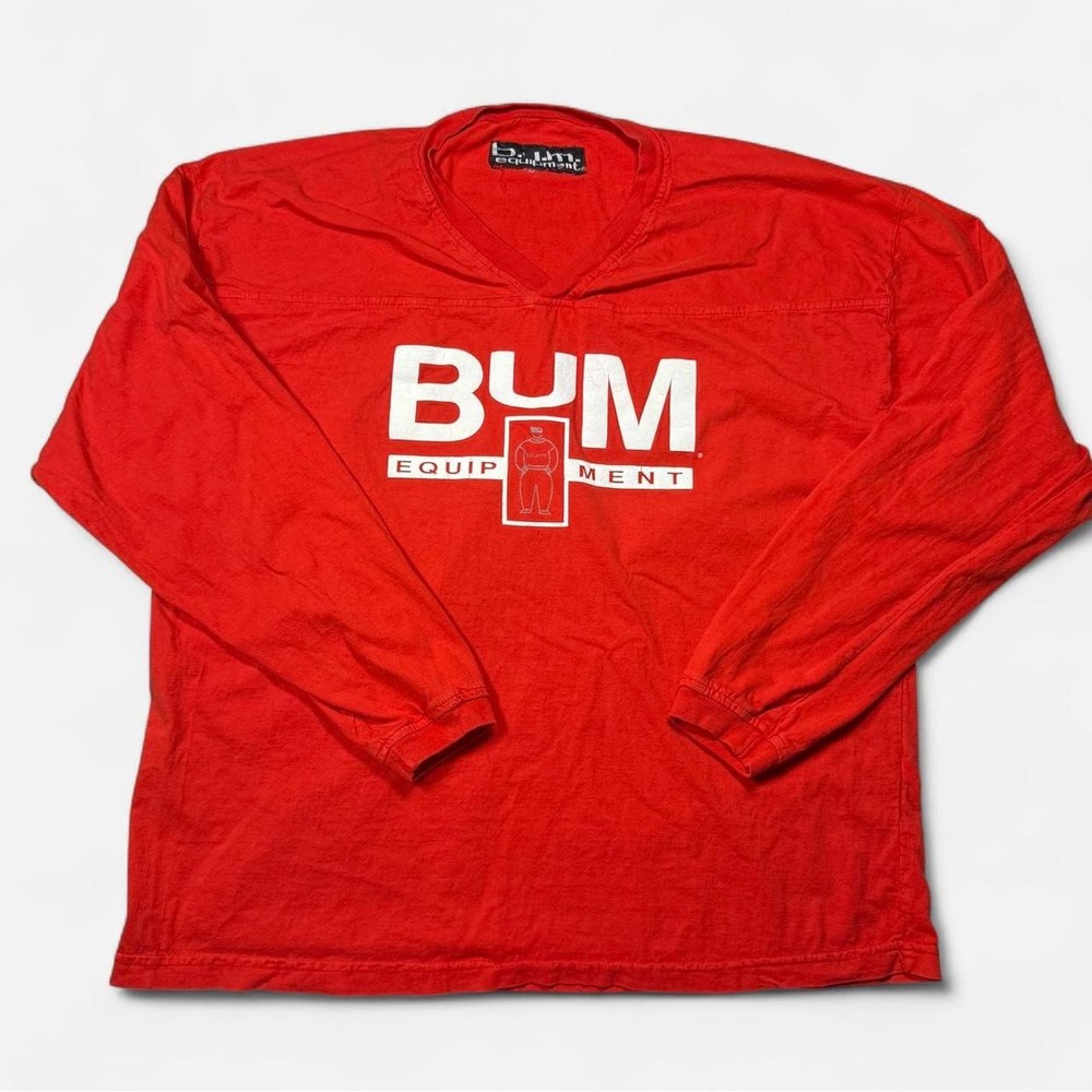 Vintage 90s Bum equipment red v neck longsleeve tee XL - 2XL